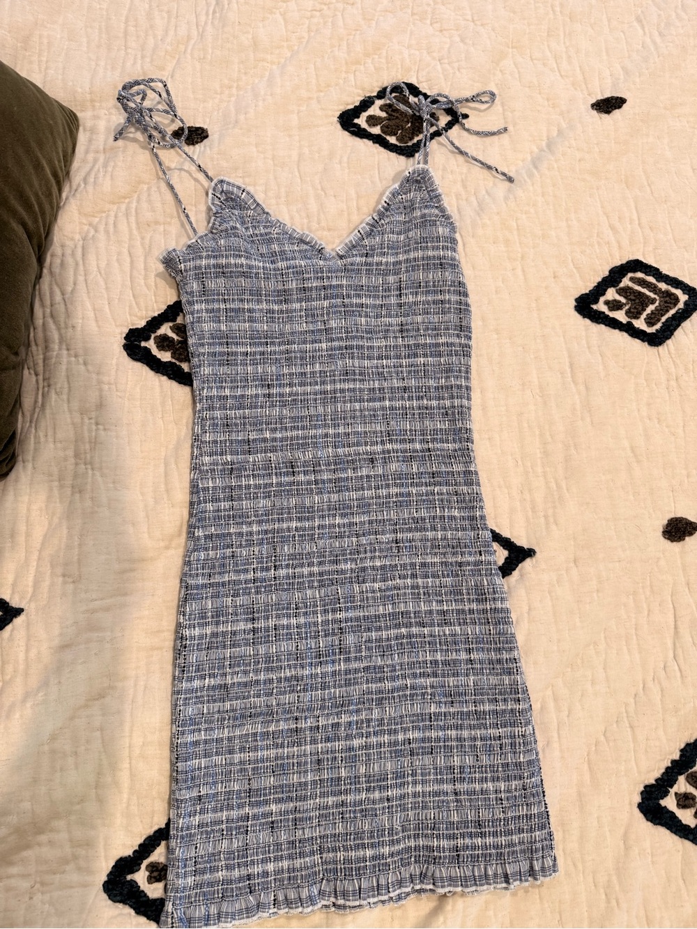 Blue Textured Knit Slip Dress